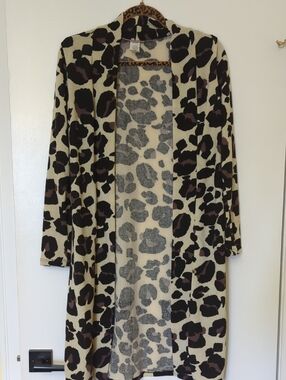 Leopard Print Open-Front Longline Cardigan - Cream & Black